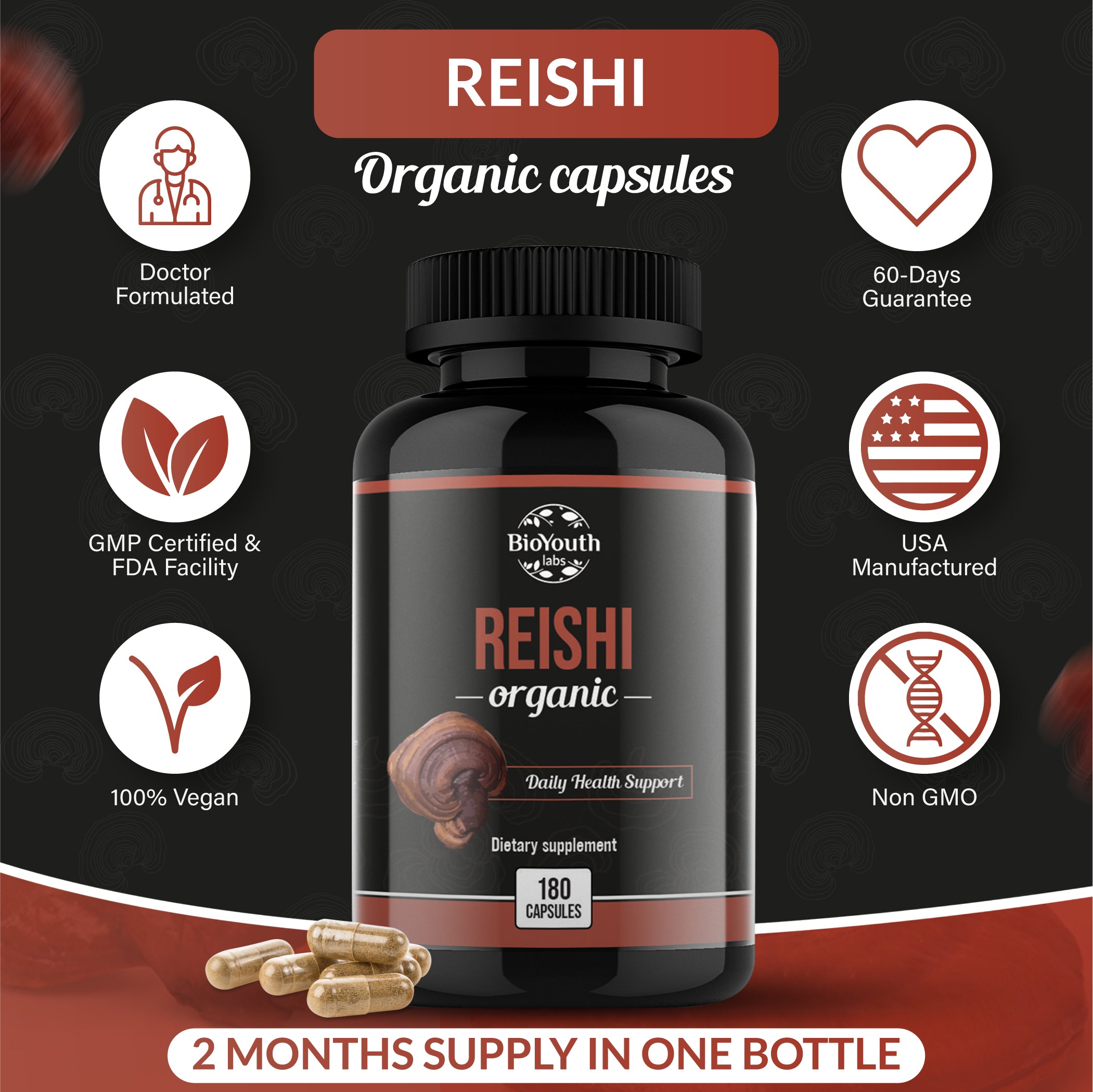 Organic Reishi Pure Immune Support Supplements | BioYouth Labs